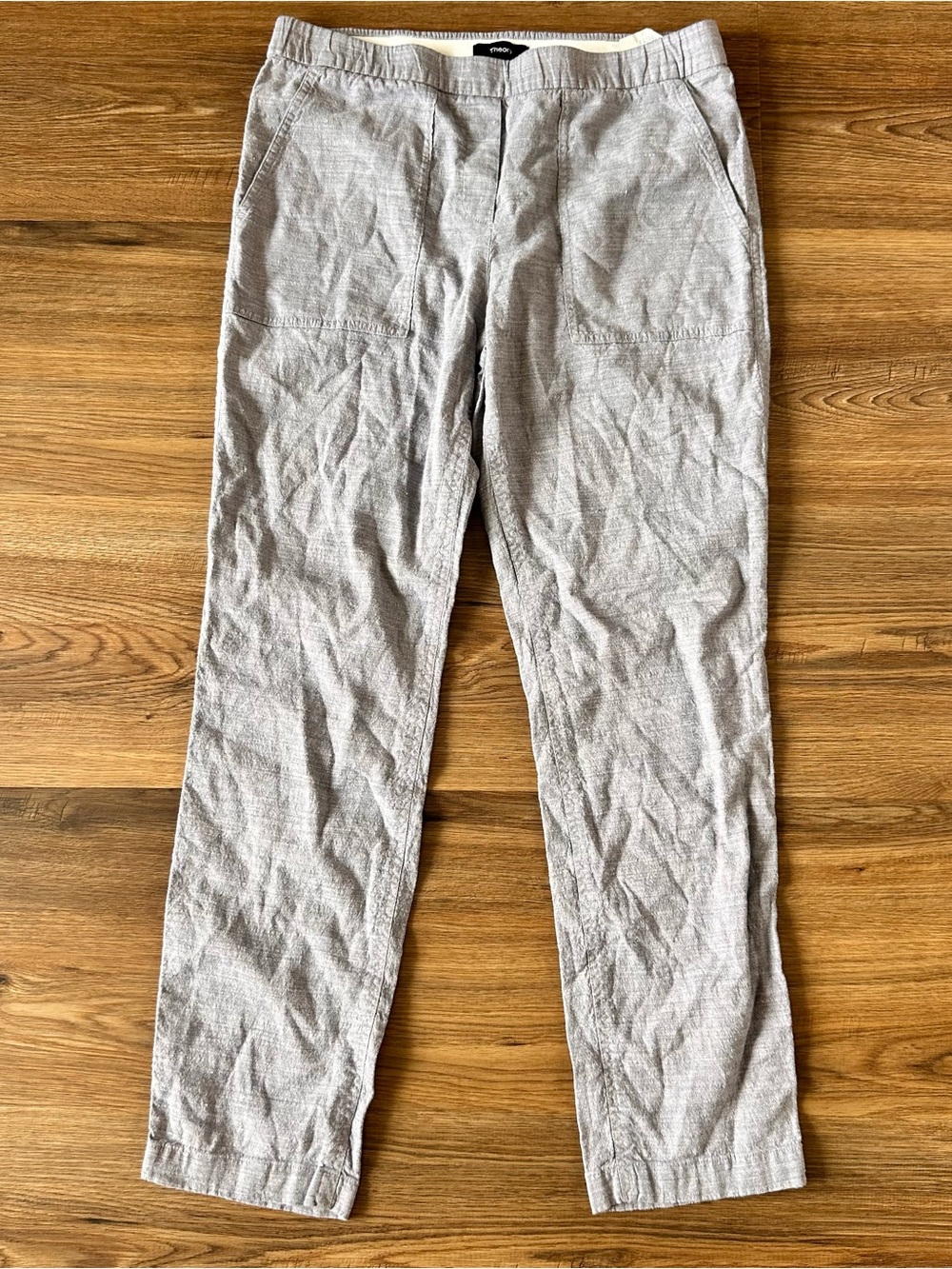 Theory Northbound Linen Blend Pull On Pants Women 6 Blue Stretch Preppy Coastal